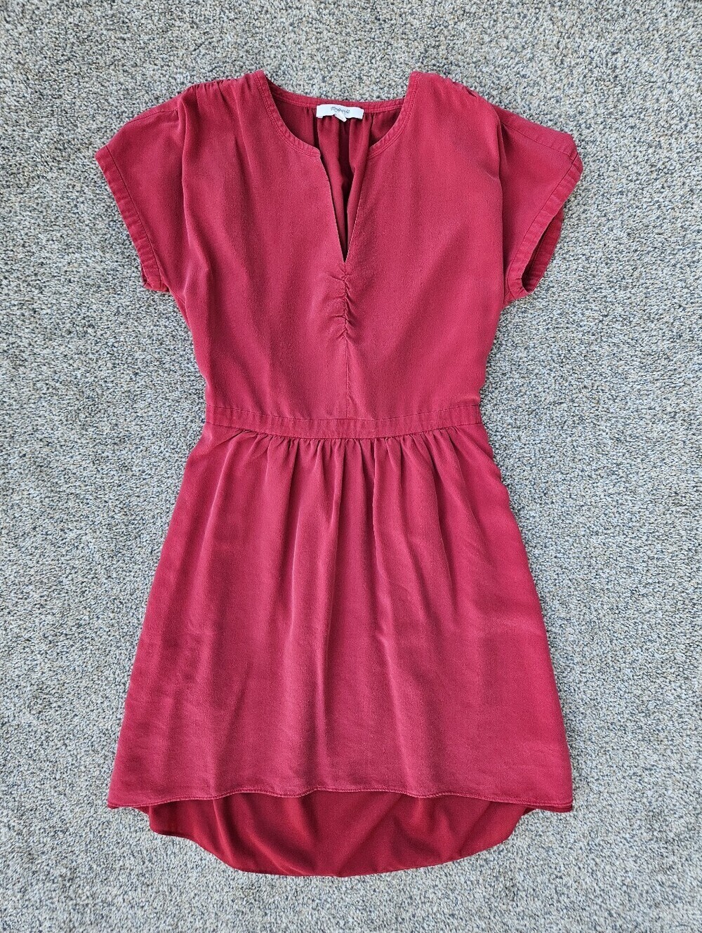 Madewell Silk Cinch Waist Red Dress Short Sleeve Elastic Waist Holiday Size 4